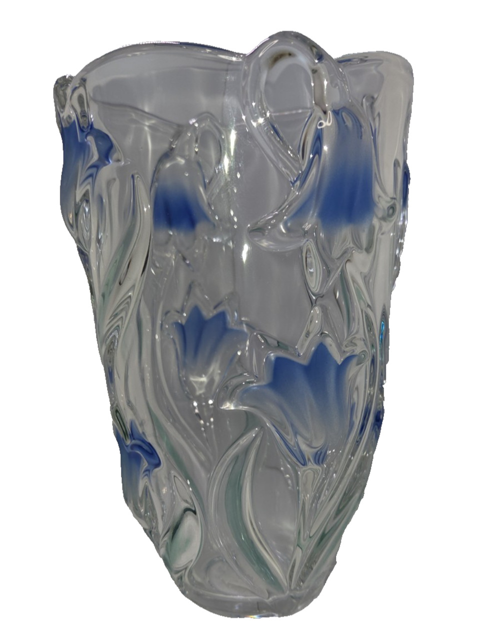 Vintage Mikasa Blue Tulip/Bluebell Crystal Vase 7 3/4" , Scalloped Ruffled Rim